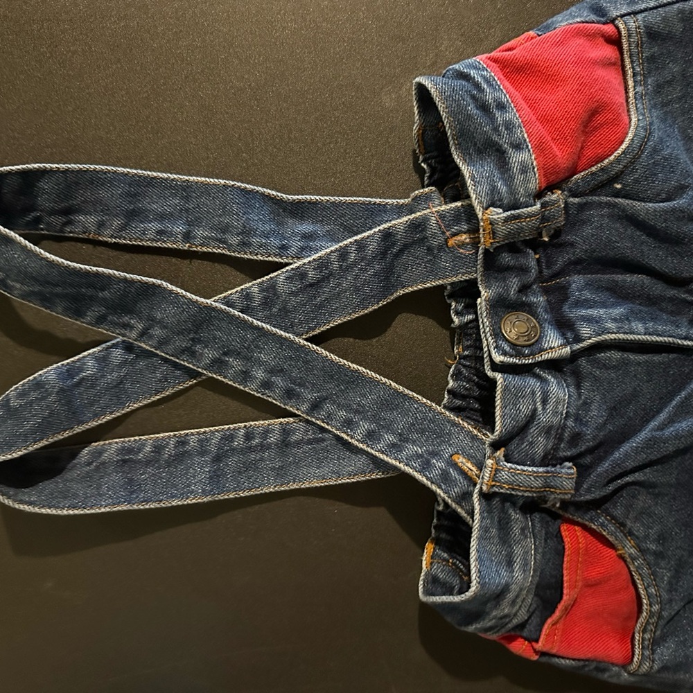 Sesame Street Kids Denim Overalls with Red Accents Vintage - Picture 3 of 7